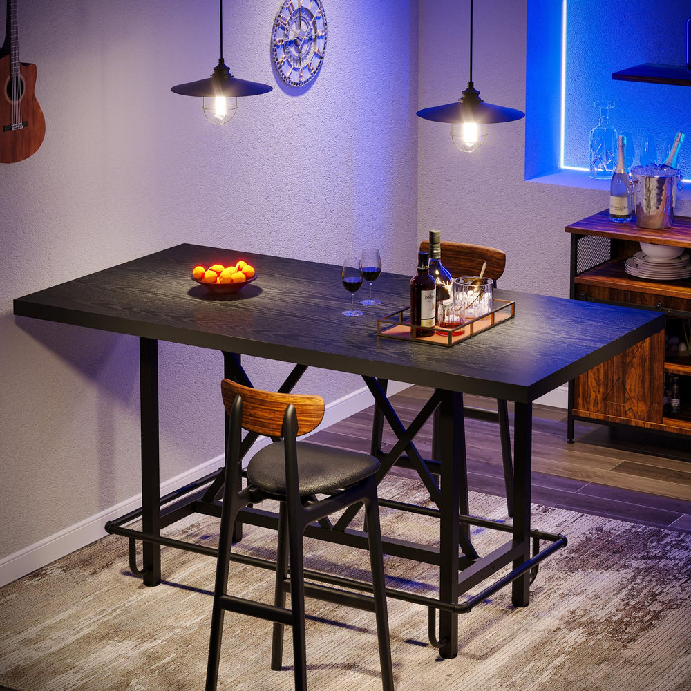 63-Inch Industrial Counter Height Bar Table with Metal Footrest