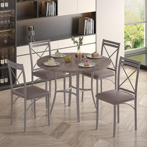 5-Piece Round Dining Table Set with 4 Upholstered Chairs