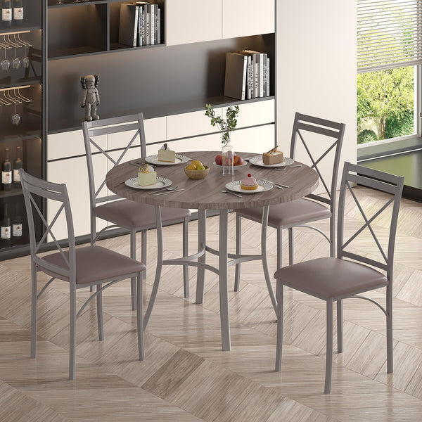 5-Piece Round Dining Table Set with 4 Upholstered Chairs