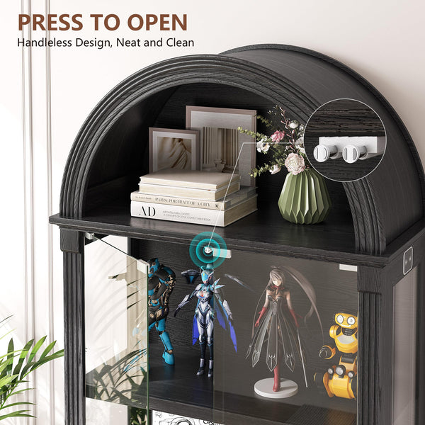 Arched Glass Display Cabinet with LED Sensor Lights