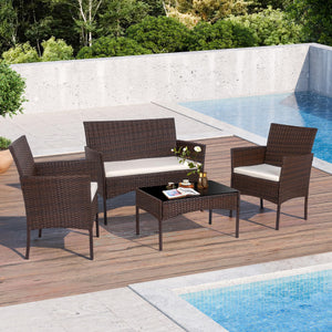 4-Piece Outdoor Wicker Patio Conversation Set