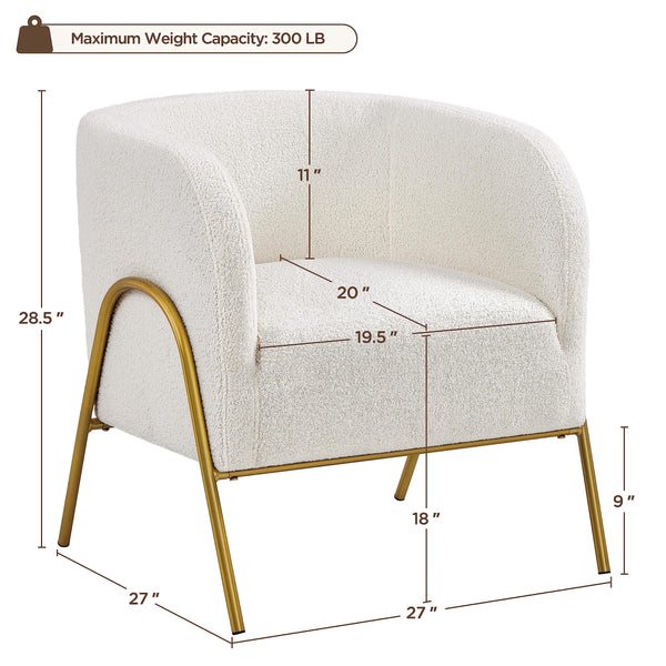 Boucle Barrel Accent Chair with Gold V-Legs