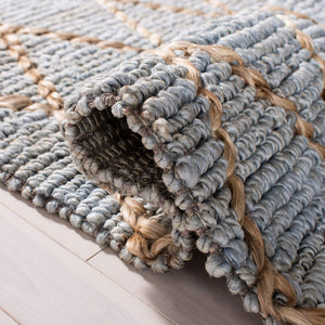 Hand-Woven Jute Area Rug – Natural & Blue Boho Moroccan Trellis