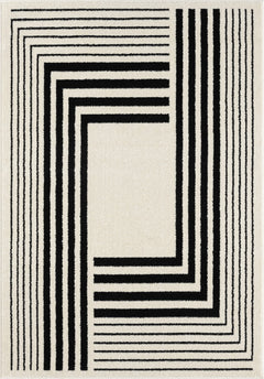 Geometric Beige & Black Area Rug | Modern 3D Lines | Medium Pile