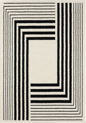 Geometric Beige & Black Area Rug | Modern 3D Lines | Medium Pile