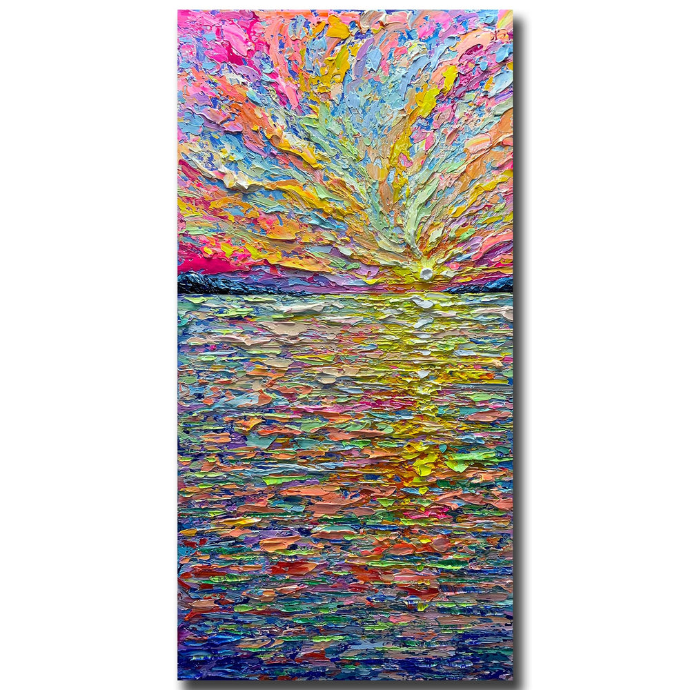 Abstract Sunrise Canvas Wall Art – Hand-Painted Knife Painting, 24x48 Inch