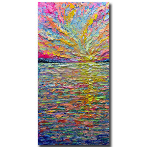 Abstract Sunrise Canvas Wall Art – Hand-Painted Knife Painting, 24x48 Inch