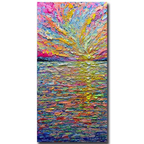 Abstract Sunrise Canvas Wall Art – Hand-Painted Knife Painting, 24x48 Inch