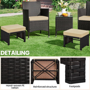 Outdoor Wicker Ottoman Set of 2 with Removable Cushion