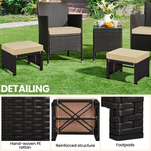 Outdoor Wicker Ottoman Set of 2 with Removable Cushion
