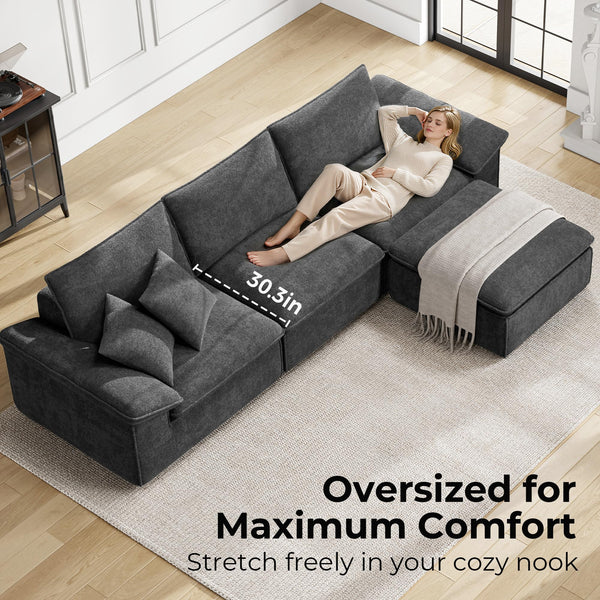 120" Modular Sectional Sofa with Ottoman & Teddy Upholstery