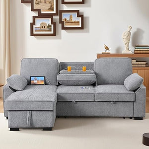 L-Shaped Sleeper Sectional Sofa with Storage & Charging