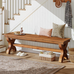Solid Wood Entryway Bench – 55" Farmhouse Style
