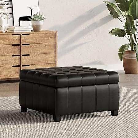 Square PU Storage Ottoman with Flip Top Lid