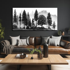 Large Foggy Forest & Mountain Canvas Wall Art