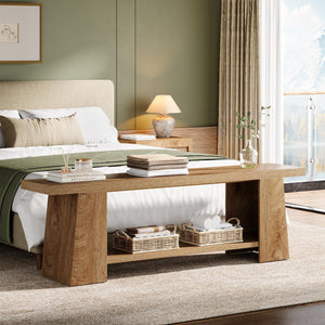 59-Inch Extra Long Entryway Bench with Storage Shelves