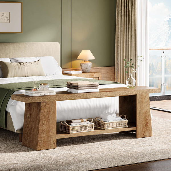59-Inch Extra Long Entryway Bench with Storage Shelves
