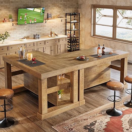 Kitchen Island with Seating and 3-Tier Storage Shelves