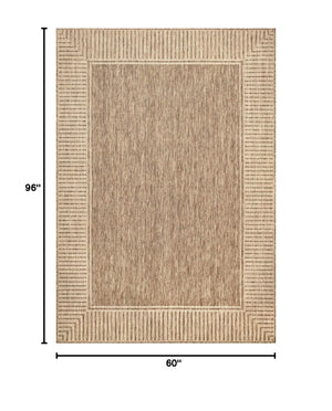5x8 Indoor Outdoor Area Rug – Light Brown Striped Border