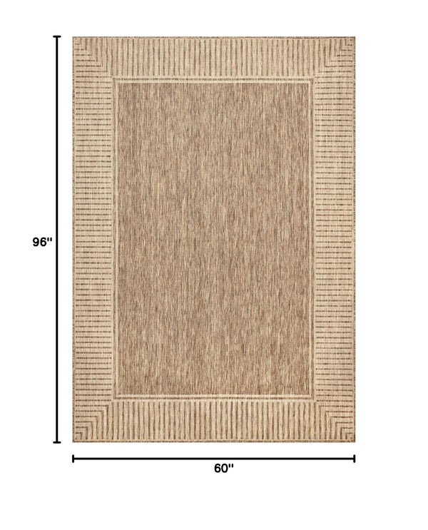 5x8 Indoor Outdoor Area Rug – Light Brown Striped Border
