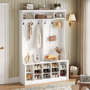 Farmhouse Hall Tree with Bench and Shoe Storage