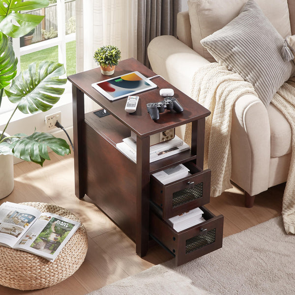 XXL End Table with Charging Station & 2 Drawers