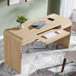 63" Curved Computer Desk with Drawers & Charging Station