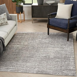 Ivory Grey Abstract Area Rug – Recycled Polyester, Low-Pile, Multi-Size