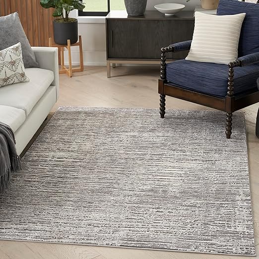 Ivory Grey Abstract Area Rug – Recycled Polyester, Low-Pile, Multi-Size
