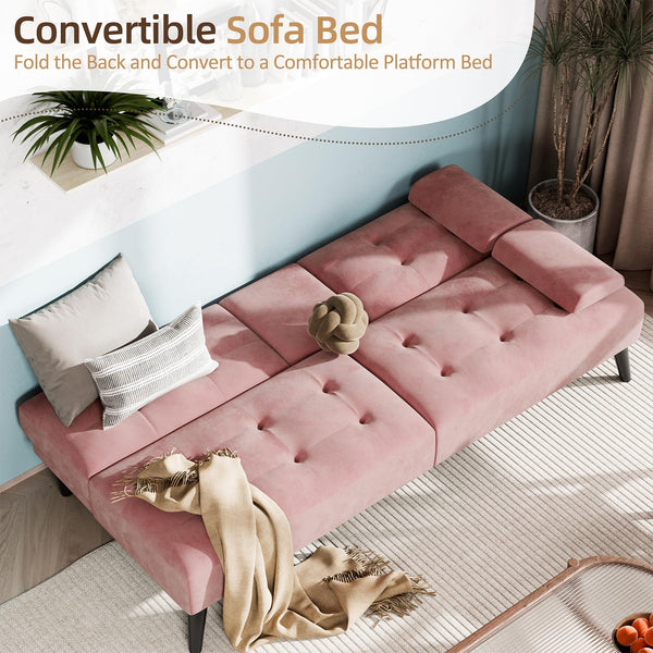 Velvet Futon Sofa Bed with Removable Armrests