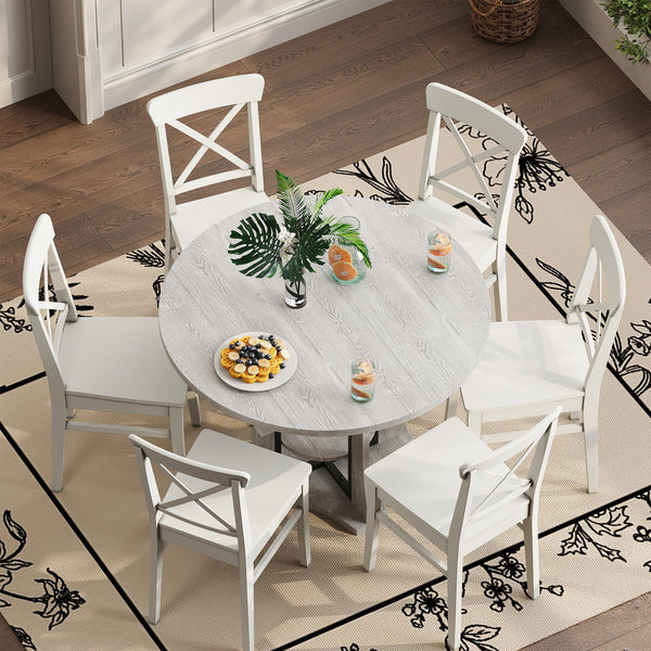 43.3''-59'' Round Extendable Dining Table for 4-6, Modern Kitchen Extendable Dining Room Table with 2-Tier Storage Shelves, Round Oval Dinner Table with Storage for Kitchen Living Room