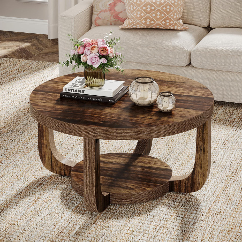 Round 2-Tier Coffee Table with Storage