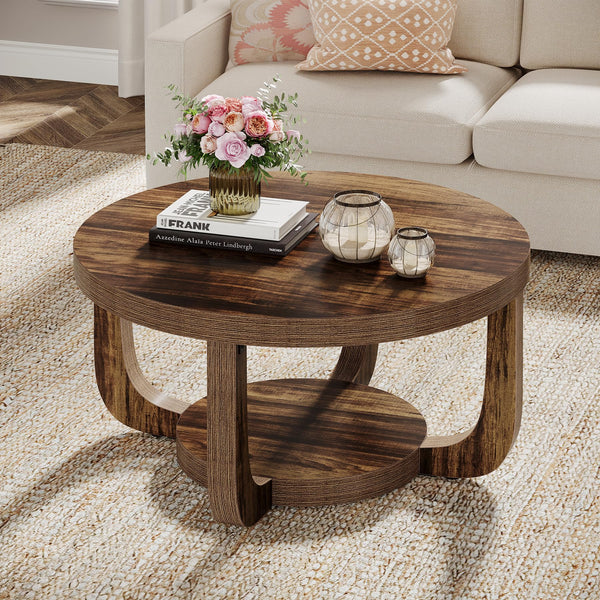 Round 2-Tier Coffee Table with Storage