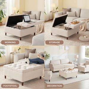 Large Square Lift-Top Storage Ottoman with Coffee Table