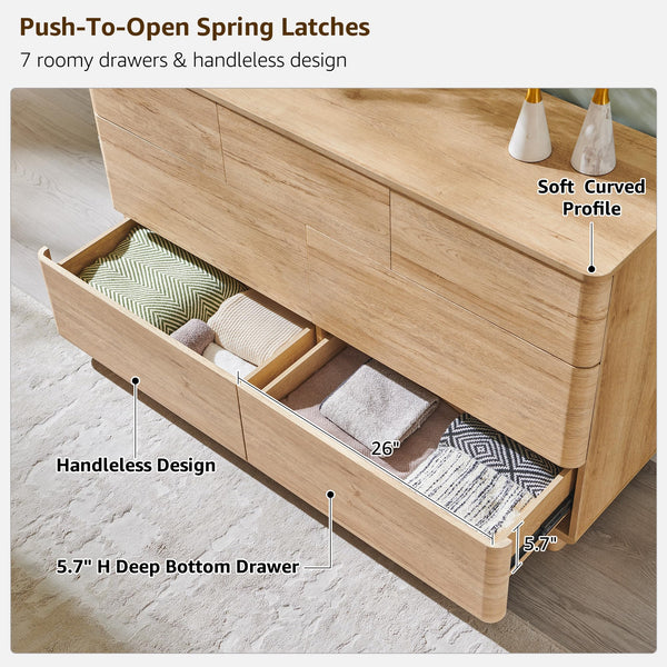 52" Wide 7-Drawer Dresser with Push-to-Open Storage