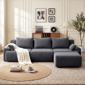 118" L-Shape Modular Cloud Sectional Sofa with Ottoman