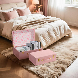 Decorative Storage Trunk Set of 2 – Shagreen PU Leather Nested Chest Boxes