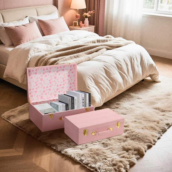 Decorative Storage Trunk Set of 2 – Shagreen PU Leather Nested Chest Boxes