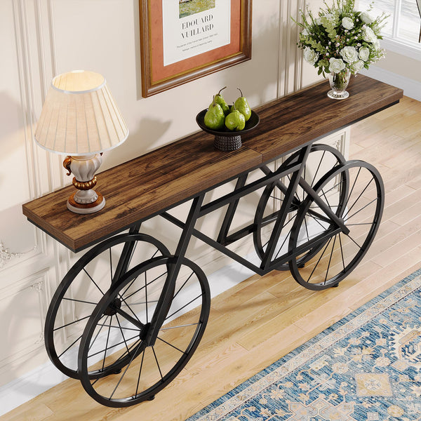 70.87" Industrial Console Table with Bicycle Metal Base