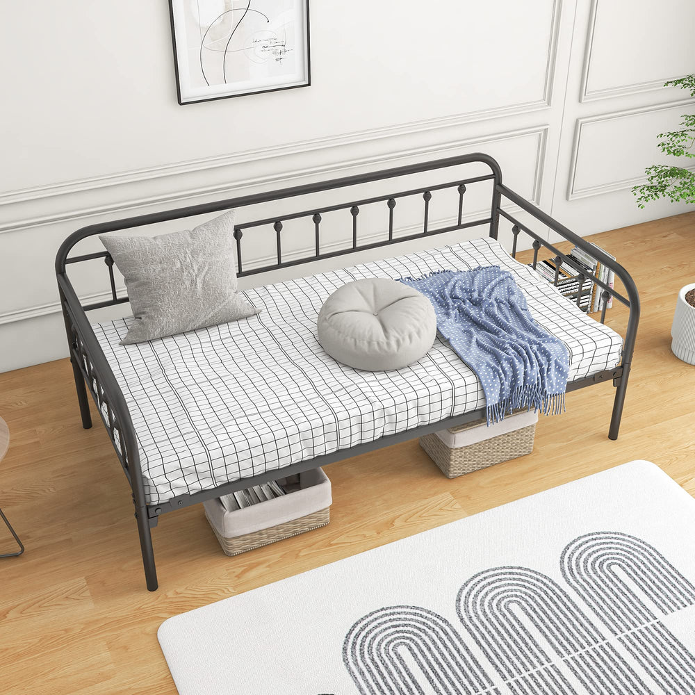 BOFENG Metal Daybed Frame Twin Size,Sofa Bed Frame with Strong Steel Slats Support Platform Furniture,Mattress Foundation,Noise Free,Easy Assembly,Black Twin Daybed