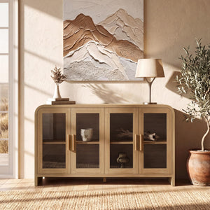 4-Door Glass Buffet Cabinet with Adjustable Shelves