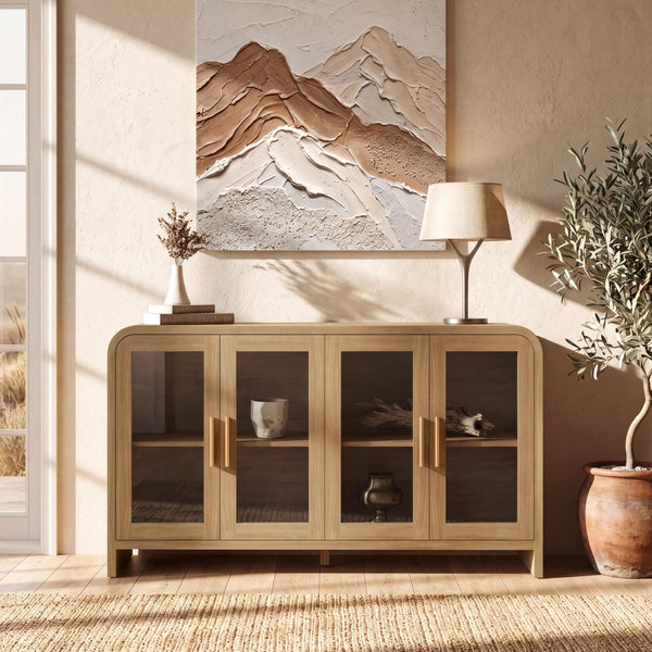 4-Door Glass Buffet Cabinet with Adjustable Shelves