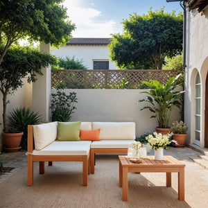 4-Piece Outdoor Sectional Sofa Set with Acacia Wood Coffee Table