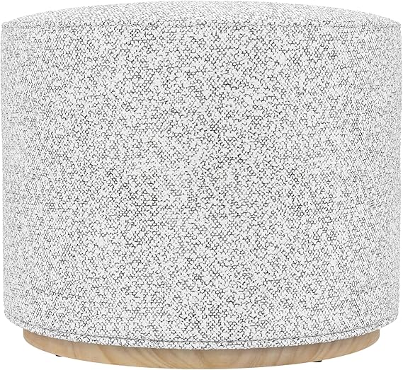 Round Upholstered Ottoman with Wood Base