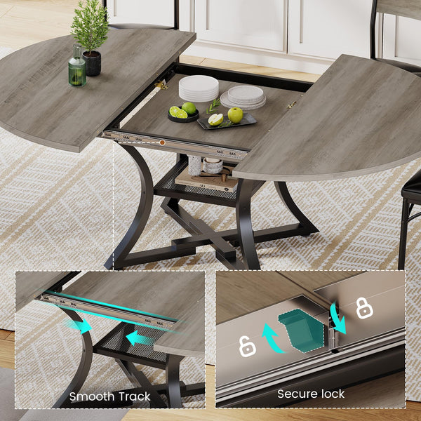 Round Extendable Dining Table Set for 4–8 with Cushion Chairs