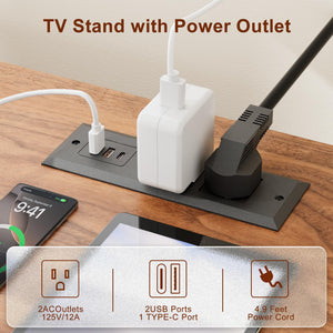 Mid-Century Modern TV Stand with Power Outlet – Fits TVs Up to 65"