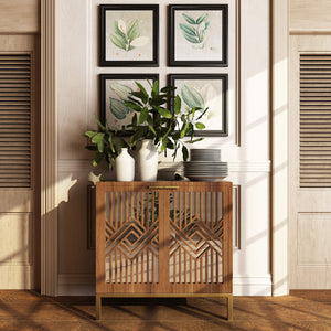 2-Door Accent Cabinet with Geometric Mirror Front