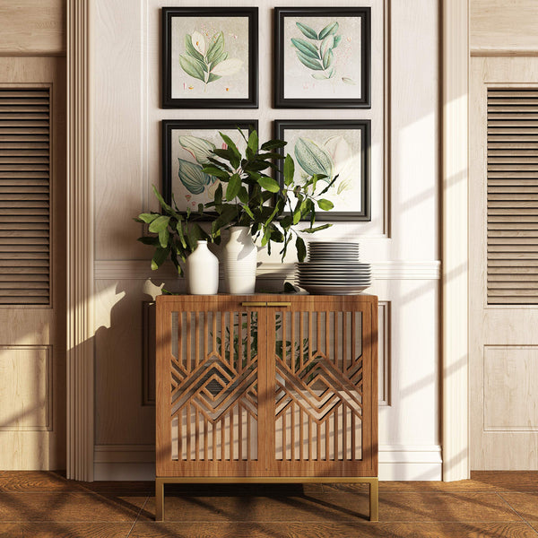 2-Door Accent Cabinet with Geometric Mirror Front