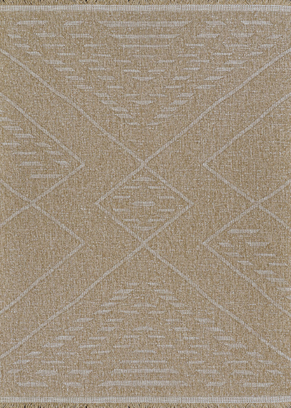 Indoor Outdoor Flatwoven Area Rug – Tribal Diamond Pattern with Fringe