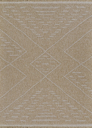Indoor Outdoor Flatwoven Area Rug – Tribal Diamond Pattern with Fringe
